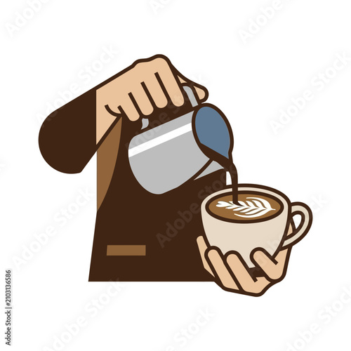 Barista pouring coffee into a cup with latte art