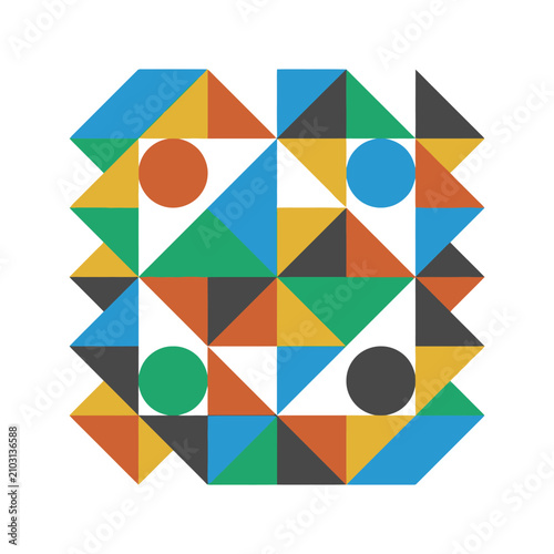 Colorful geometric pattern with triangles and circles