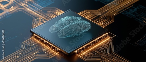 Glowing AI Processor on Futuristic Circuit Board