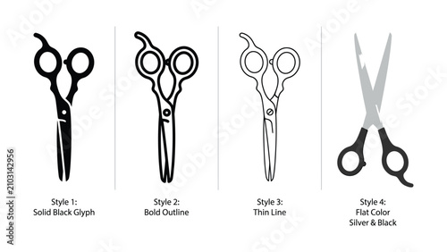 Billede på lærred Four different styles of scissors icons in various design formats and colors