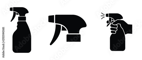 Foto Spray bottle cleaning icon set in black glyph style