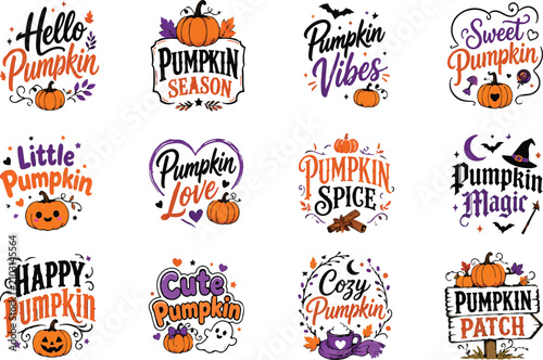 Festive halloween pumpkin phrases graphics for fall designs and decorations