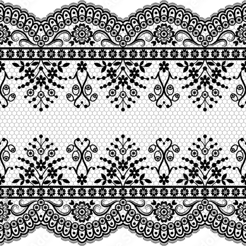 Abstract lace ribbon seamless pattern with elements flowers