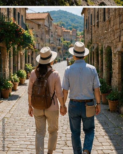 Middle aged couple exploring a charming old town