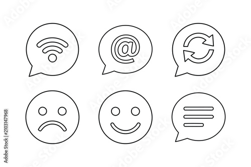 Minimalist communication icon set line art symbols for user interface and digital design