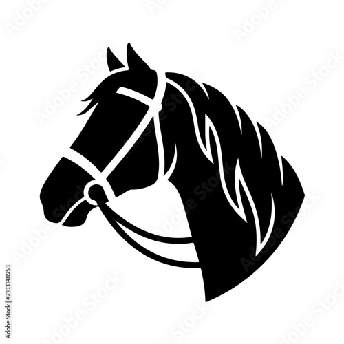 Photos Black silhouette of a horse head with flowing mane