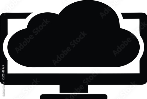 Cloud computing icon on computer screen