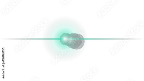 Abstract green lens flare with horizontal light streak on white surface