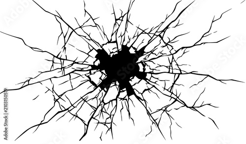 Photography Black Fractured Hole with Branching Cracks Vector Silhouette