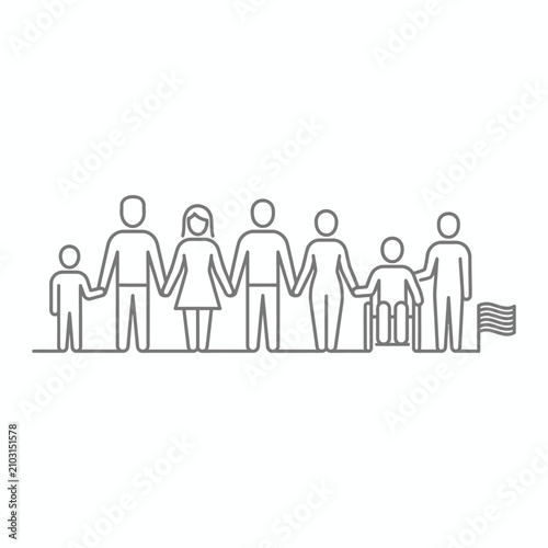 Diverse family holding hands together.