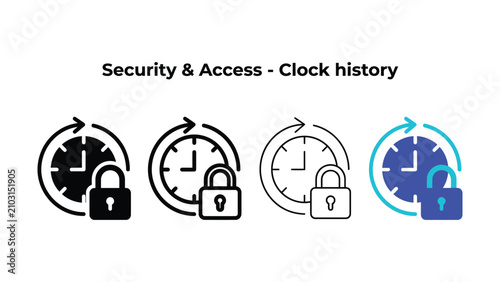 Security and access control with clock history icons for data protection and privacy concept