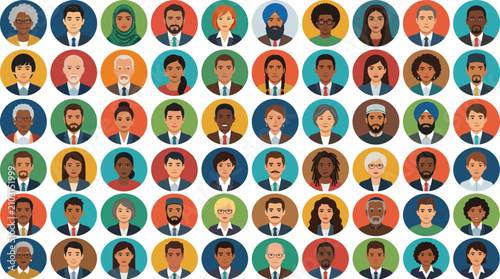 Tableau sur toile Set of Diverse Professional Avatars Representing Global Business People and Corp