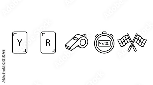 Bild auf Leinwand Sports Referee Whistle Stopwatch Flags.