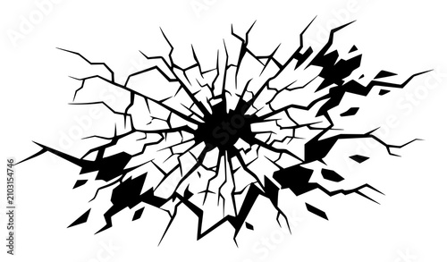 Принти на полотні Impact Crack Hole Black Silhouette Vector Illustration