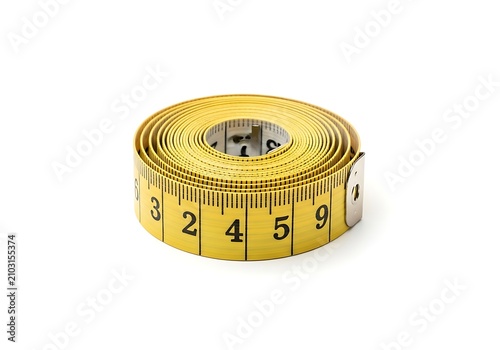 Yellow fabric measuring tape rolled up