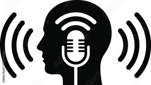 Podcast microphone head silhouette icon