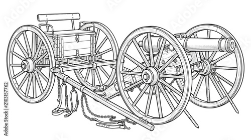 Canvastavla Civil War Artillery Limber and Cannon Vector Illustration