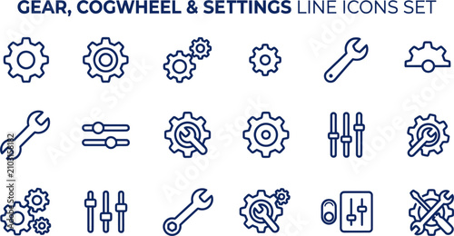 фотографія Comprehensive Collection of Blue Vector Outline Icons Featuring Mechanical Gears