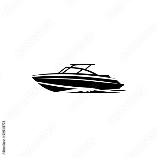 Speed boat on water graphic illustration, motorboat isolated on white background.