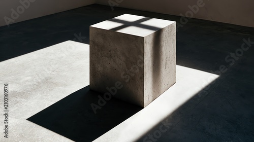 Minimalist concrete block in soft natural light