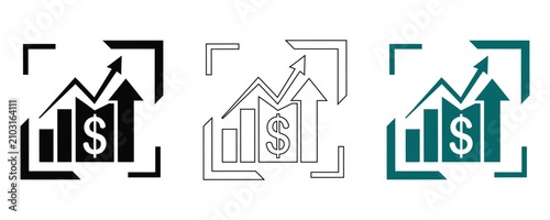 Real estate investment growth icons black white and teal color variations for financial reports