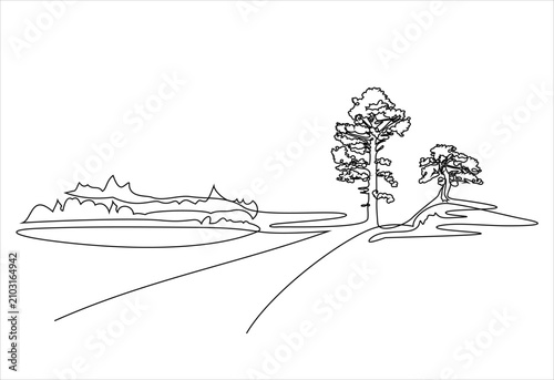 continuous one line drawing of nature tree vector illustration