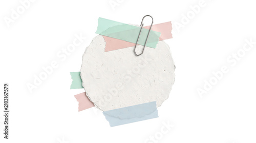 Round Textured Handmade Paper Mockup with Pastel Washi Tape and Paperclip