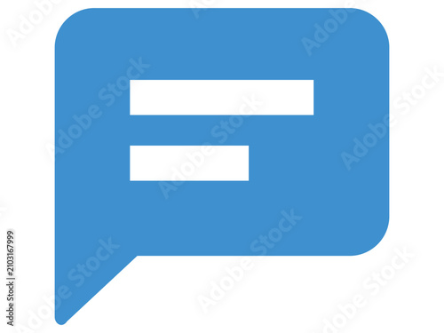 Blue speech bubble icon with abstract white lines representing text