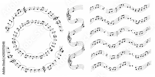 Foto Musical Notes And Staff Arrangement Black And White Vector Illustration