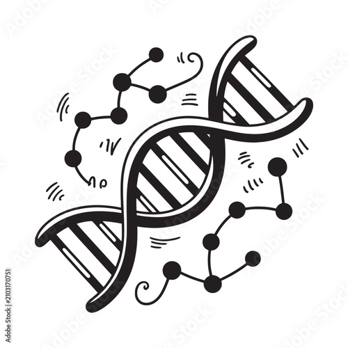 Dna Double Helix Illustration Black And White Sketch Style