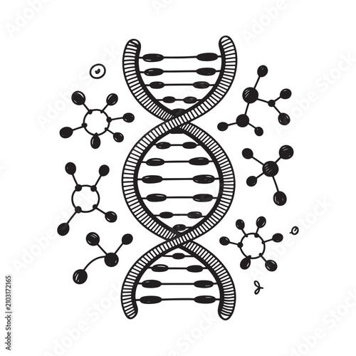 Dna Double Helix And Molecular Structures Black And White Vector Illustration
