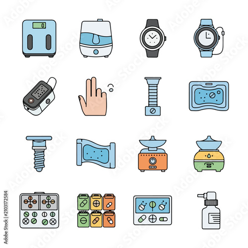 Medical equipment and technology icons