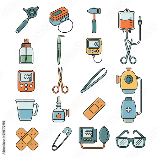 Medical tools and equipment icons