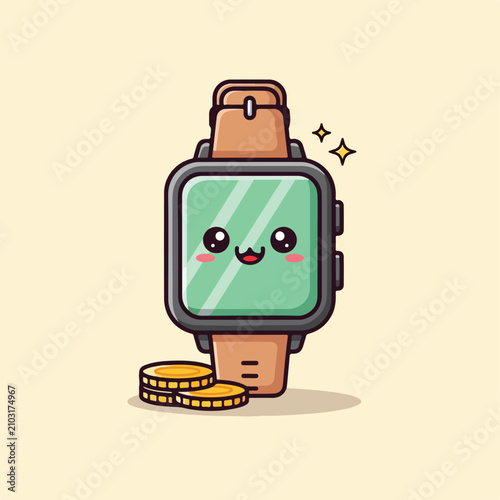 Cute cartoon smartwatch with coins