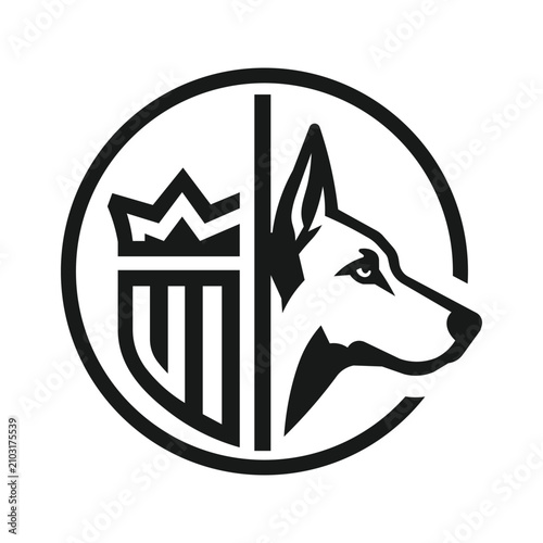 Quadro su tela Minimalist K9 patrol dog crown shield vector logo