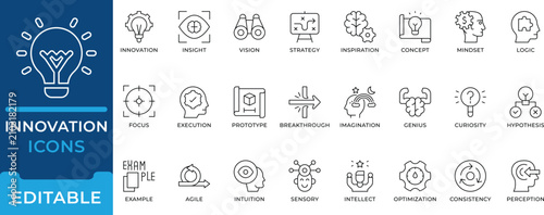 Tableau sur toile Innovation Insight Vision Strategy Line Outline Icons - editable stroke vectors