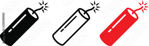 Foto Dynamite Bomb Icon Set with Lit Fuse Outline Glyph Sketch Vector Illustration Co