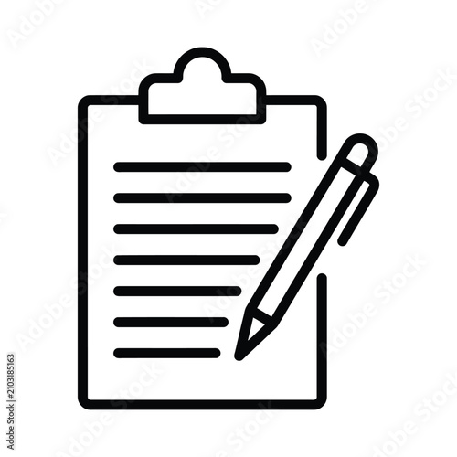 Icon of a clipboard with a pen or pencil