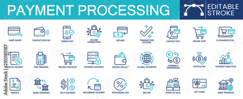 Canvastavla Set of 27 outline icons related to payment processing