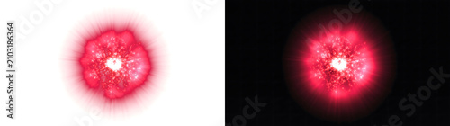 Foto Red explosion burst radiating fiery sparks from a bright glowing core in a circu