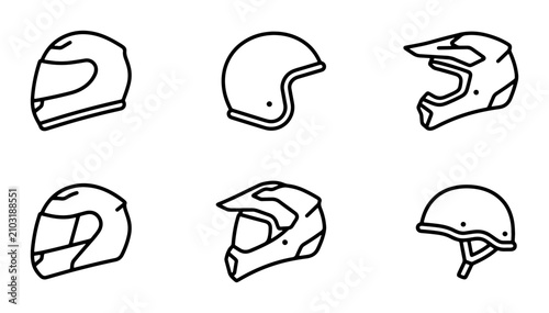 Motorcycle Helmets, Safety Gear Icons, Vector Set for Extreme Sports and Riding