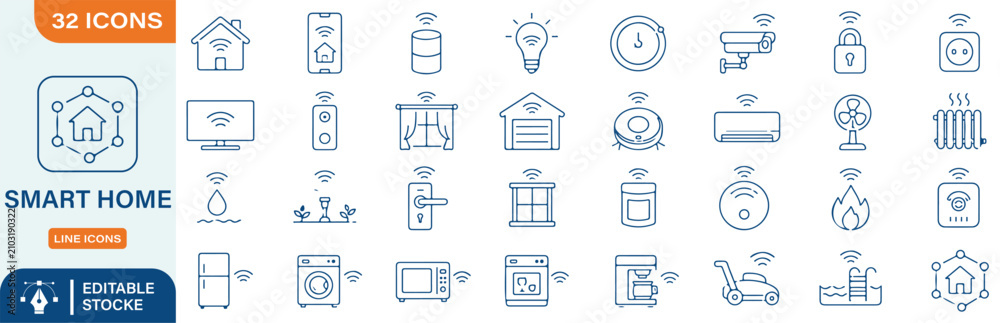 Fotografija Smart Home Line Icons Set