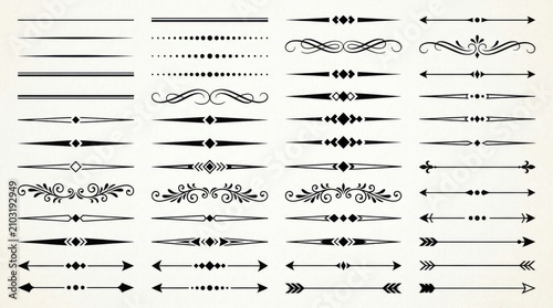 Set of vintage typographic dividers. Ornamental line flourishes for editorial design.