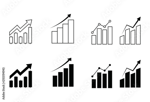 Business Growth Graph Icons Set – Analytics, Bar Chart, Financial Statistics and Data Visualization Vector Collection