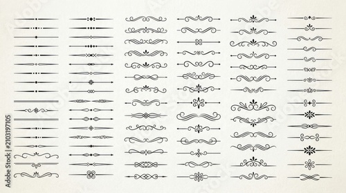 Set of vintage typographic dividers. Ornamental flourish borders for elegant document design.