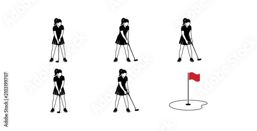 Canvastavla Female Golfer Sequence Vector Illustration