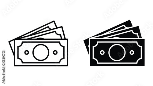 Schilderij op canvas Black and White Money Banknote Icons Representing Financial Wealth in a Minimali
