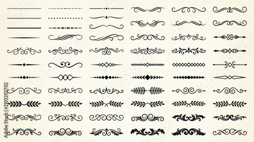 Set of vintage typographic dividers. Ornamental flourish borders for elegant page design.