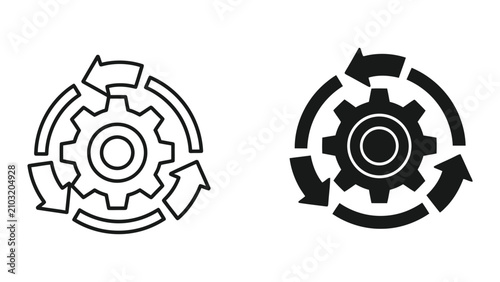 Rotating Gear Icons Representing Industrial Process Automation in Minimalist Vector Style