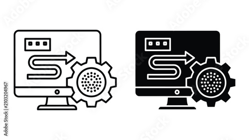Computer Screen with Gear Icon Set Representing System Optimization and Software Workflow Process